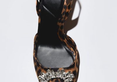 Embellished Heeled sling back Leopard