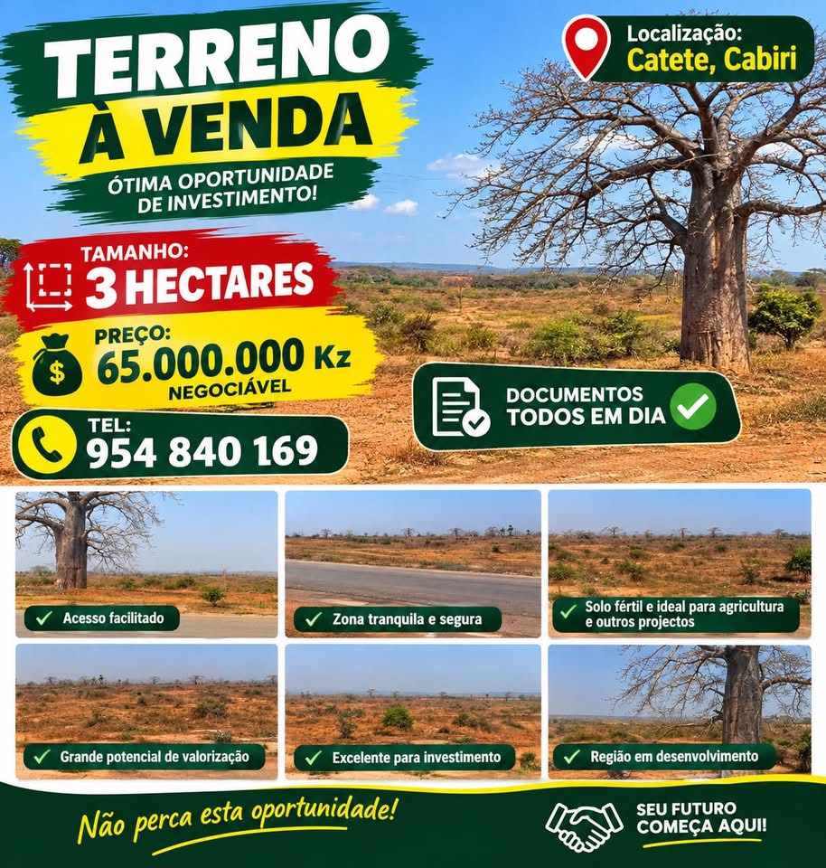 Terreno 3 hectares em Catete, Cabiri, 65.000.000 Kz, negociáveis.